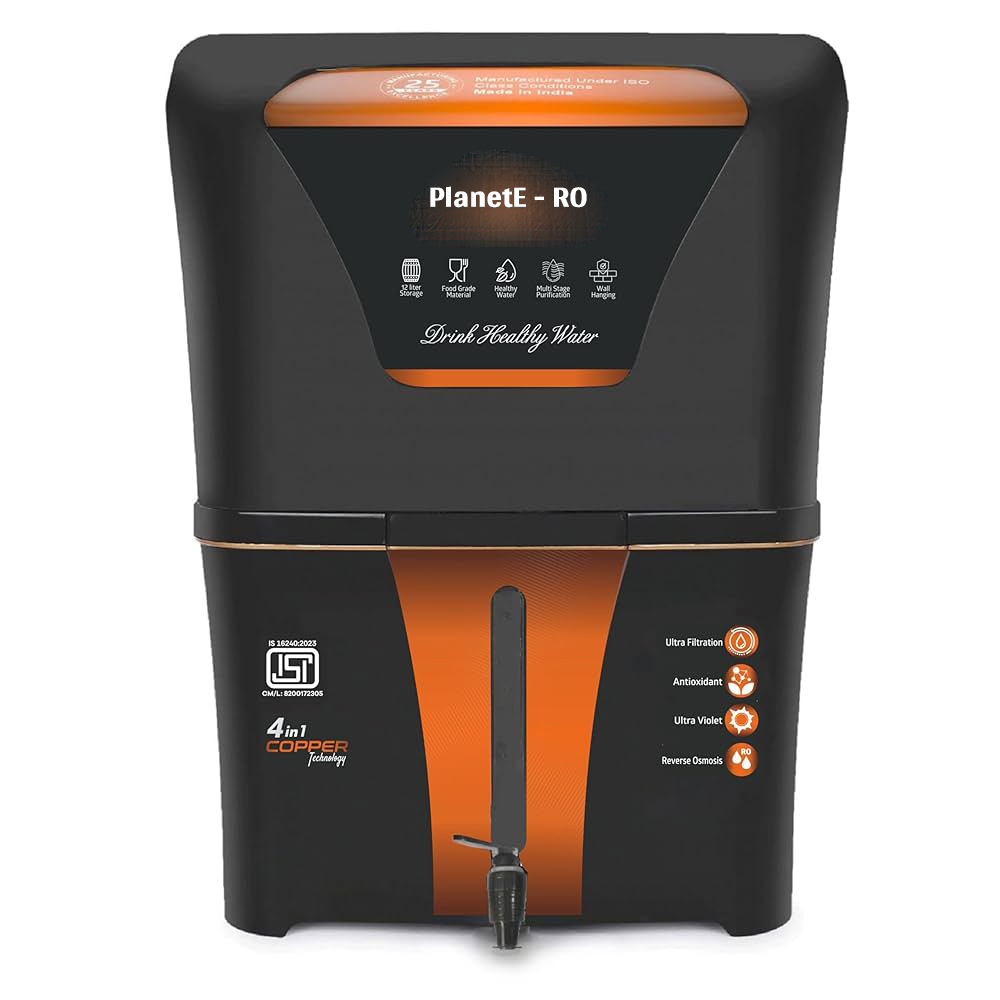 PlanetE - RO PURE 4 in 1 Copper RO Water Purifier with 10 Stage Purification Filtration, UV, UF, TDS Adjuster and 12 Liter Large Storage Tank